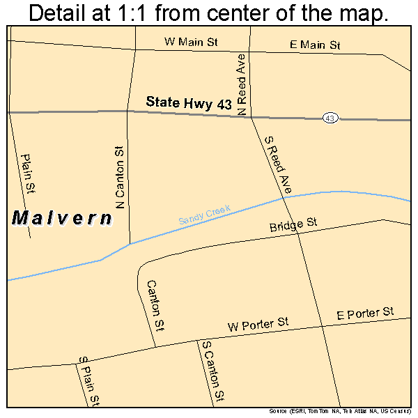 Malvern, Ohio road map detail