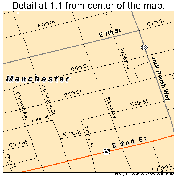Manchester, Ohio road map detail