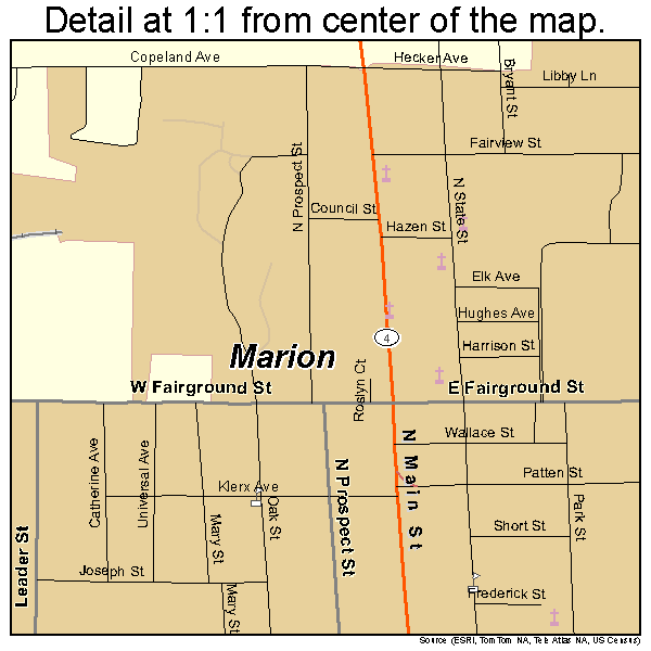 Marion, Ohio road map detail
