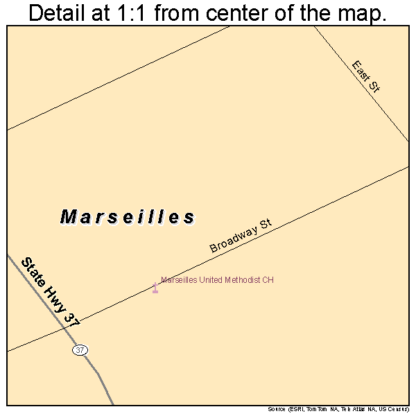 Marseilles, Ohio road map detail