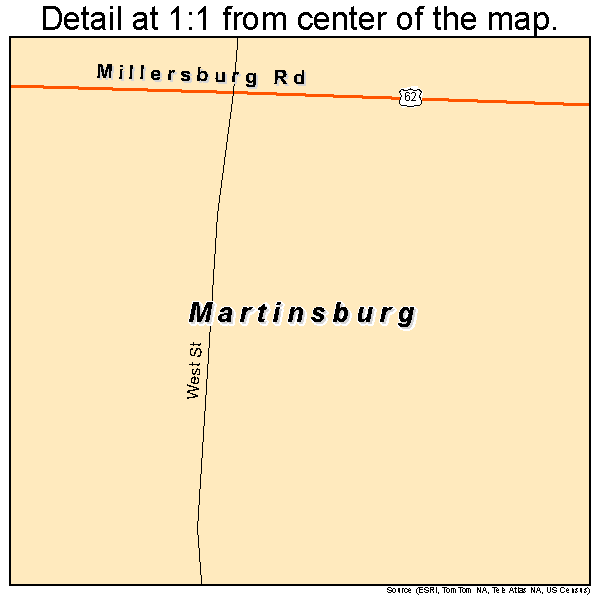 Martinsburg, Ohio road map detail