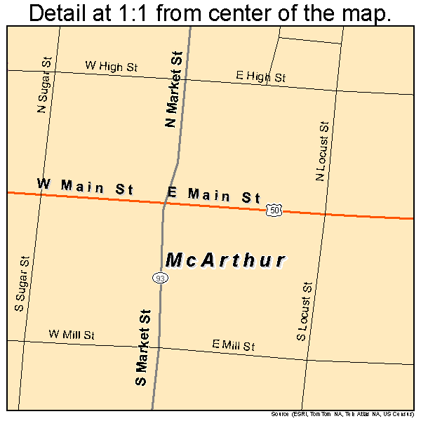 McArthur, Ohio road map detail