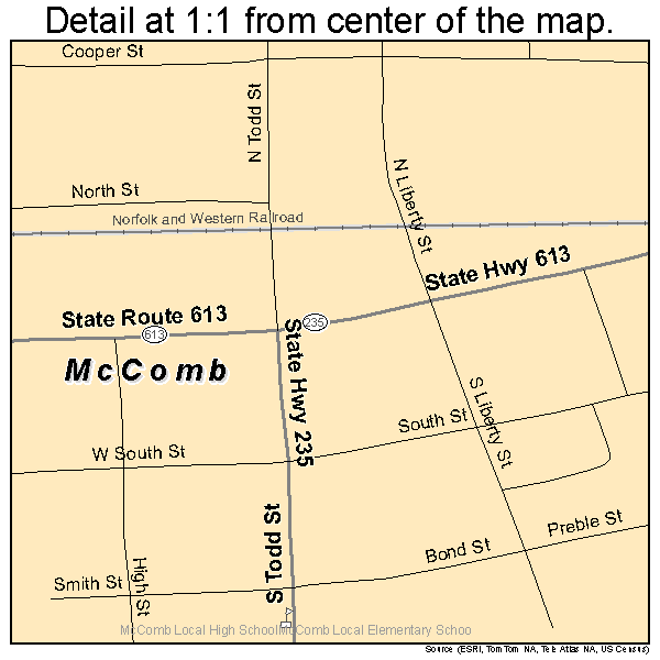 McComb, Ohio road map detail