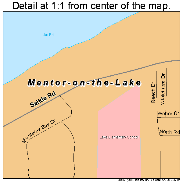 Mentor-on-the-Lake, Ohio road map detail