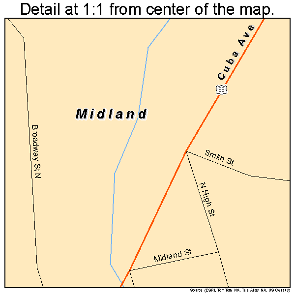 Midland, Ohio road map detail