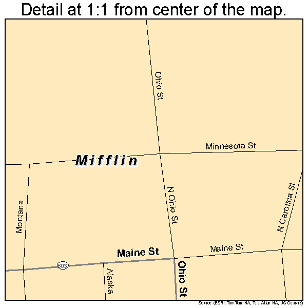 Mifflin, Ohio road map detail