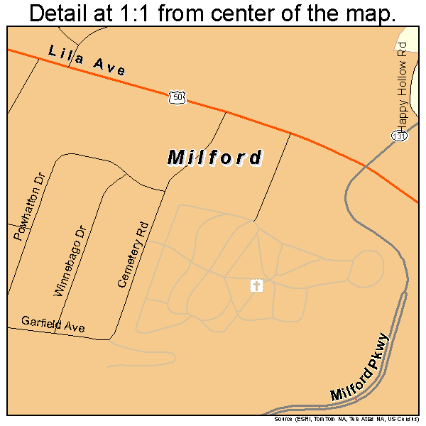 Milford, Ohio road map detail