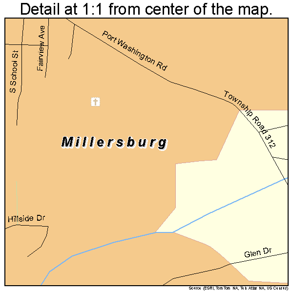 Millersburg, Ohio road map detail
