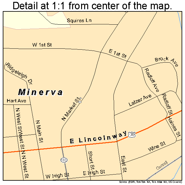 Minerva, Ohio road map detail