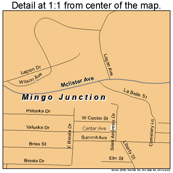 Mingo Junction, Ohio road map detail