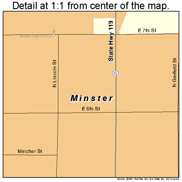 Minster, Ohio road map detail