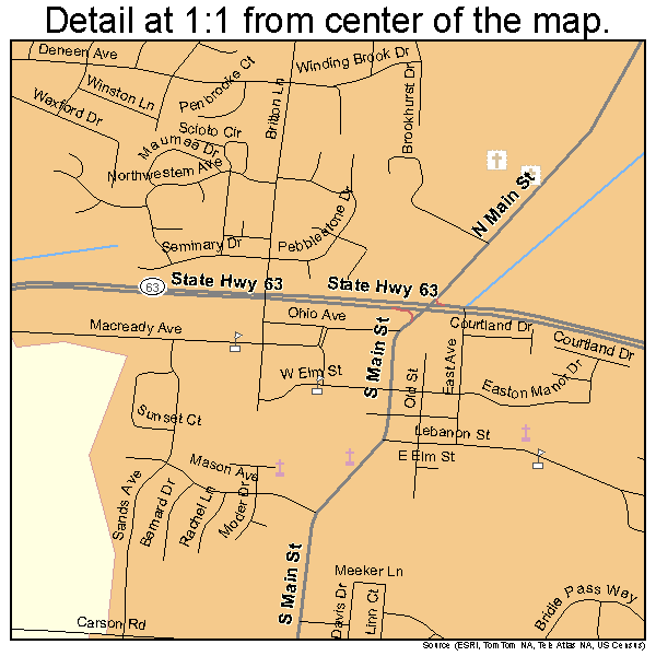 Monroe, Ohio road map detail