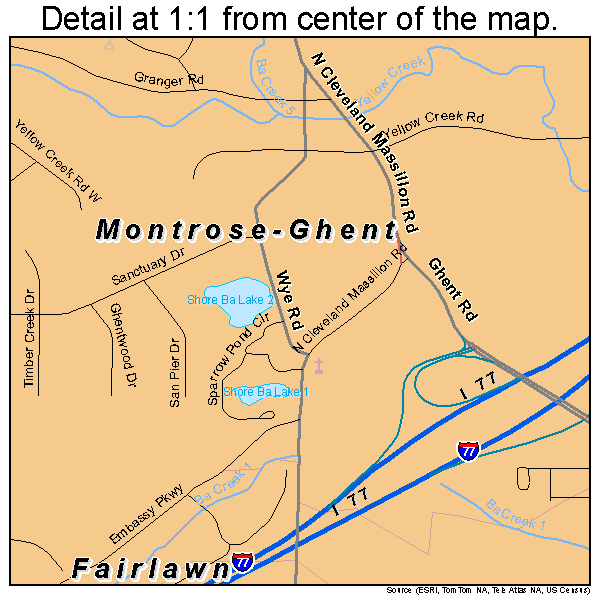 Montrose-Ghent, Ohio road map detail
