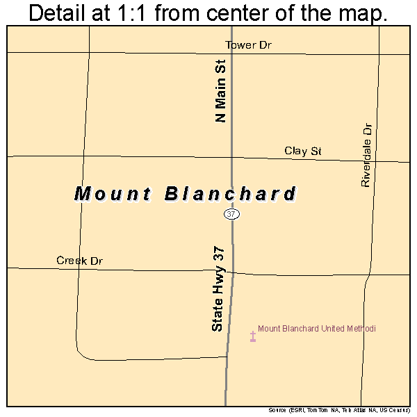 Mount Blanchard, Ohio road map detail