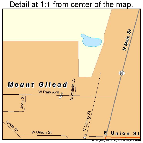 Mount Gilead, Ohio road map detail