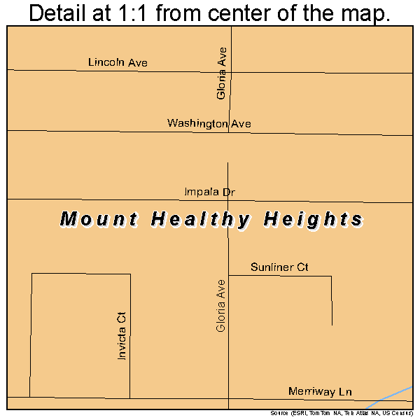 Mount Healthy Heights, Ohio road map detail