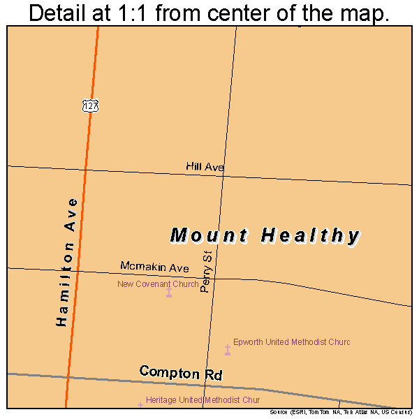 Mount Healthy, Ohio road map detail