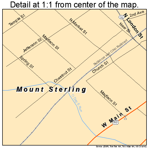 Mount Sterling, Ohio road map detail