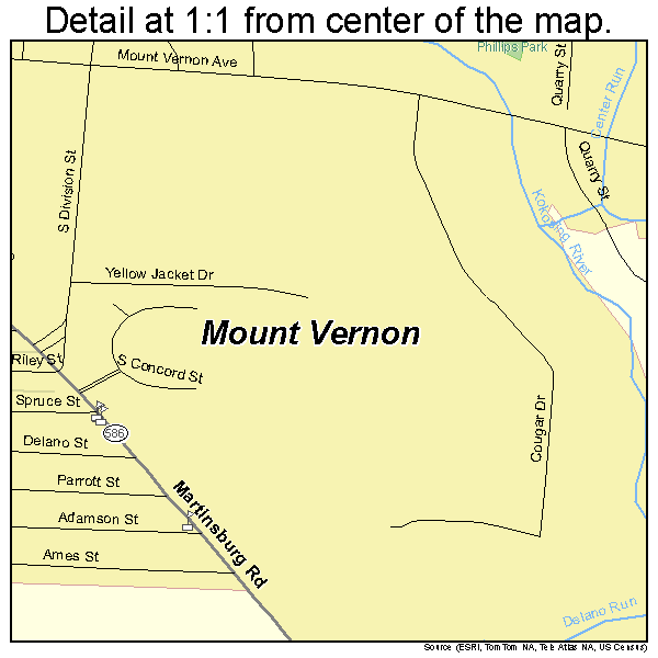Mount Vernon, Ohio road map detail