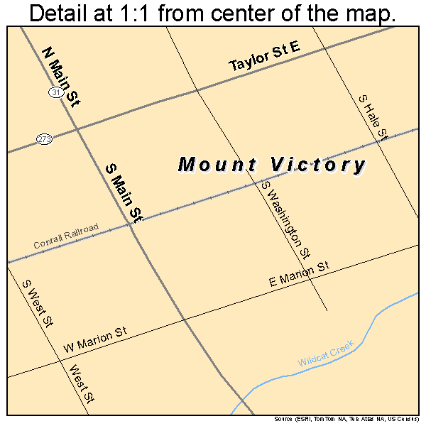 Mount Victory, Ohio road map detail