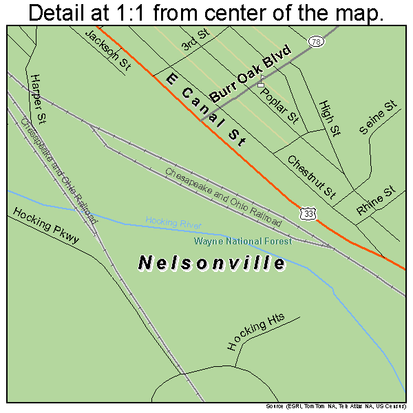 Nelsonville, Ohio road map detail