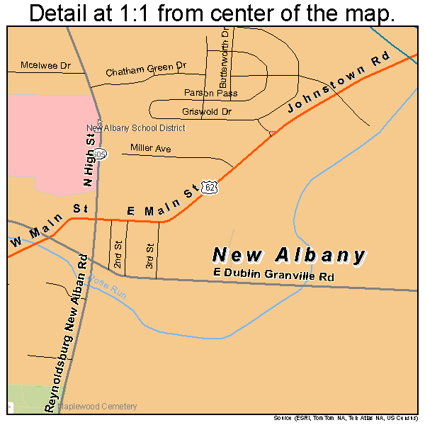 New Albany, Ohio road map detail