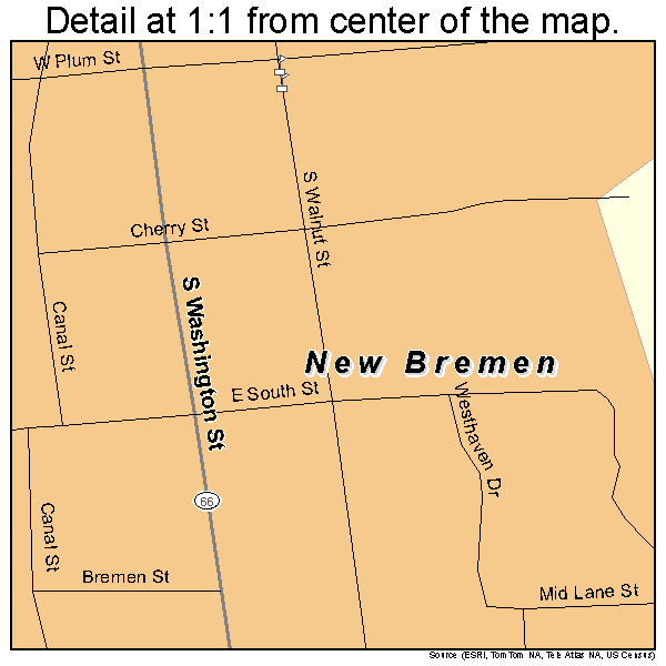 New Bremen, Ohio road map detail