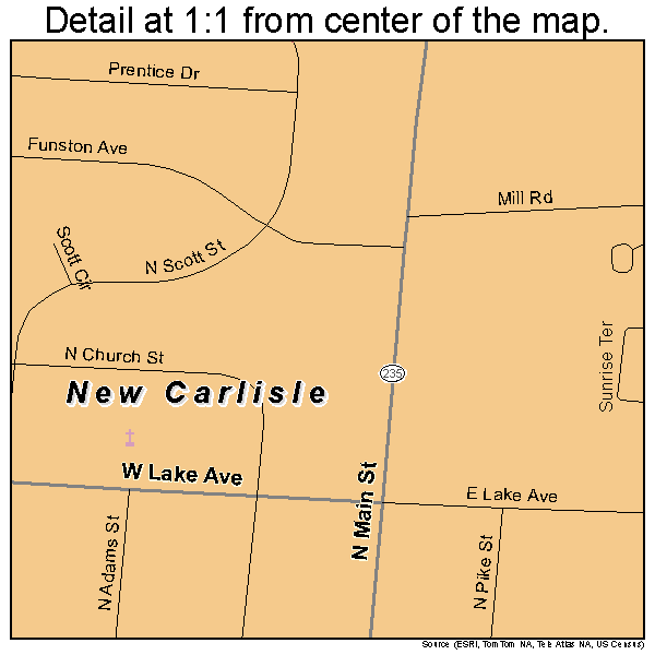 New Carlisle, Ohio road map detail