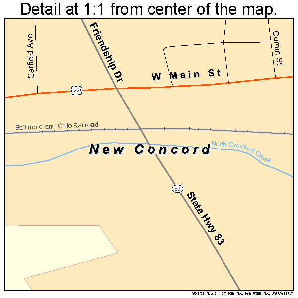 New Concord, Ohio road map detail