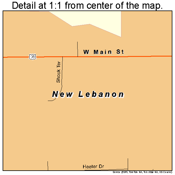 New Lebanon, Ohio road map detail