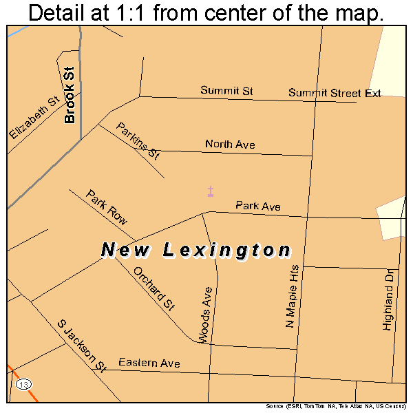 New Lexington, Ohio road map detail