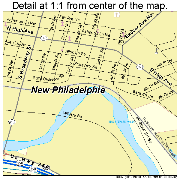 New Philadelphia, Ohio road map detail