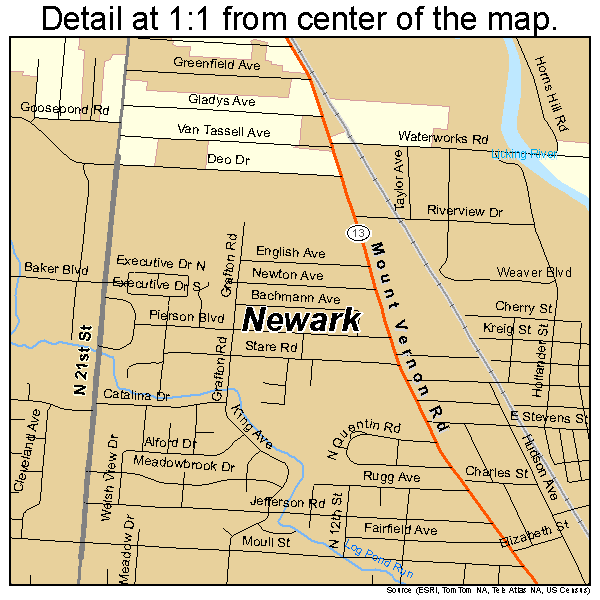 Newark, Ohio road map detail