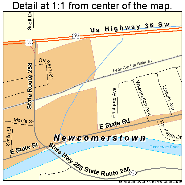 Newcomerstown, Ohio road map detail