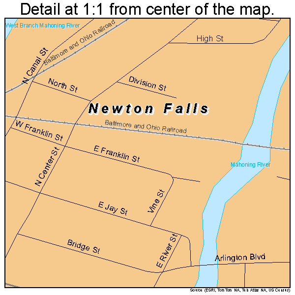 Newton Falls, Ohio road map detail