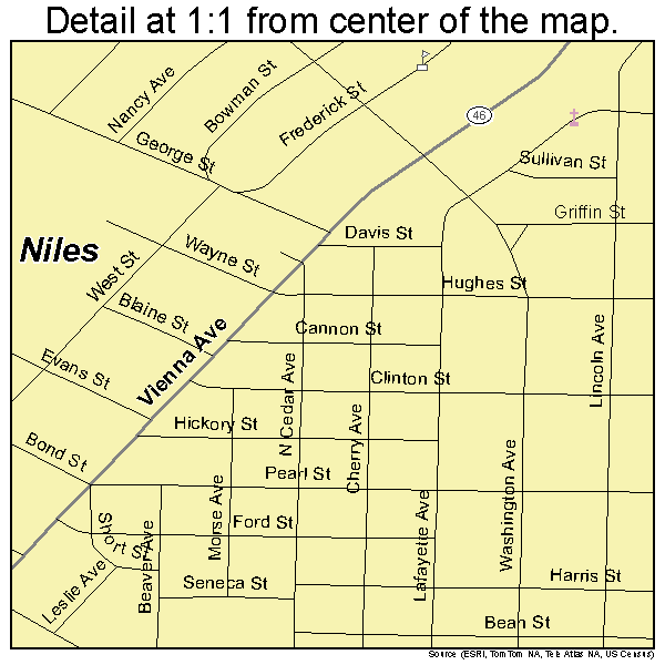 Niles, Ohio road map detail