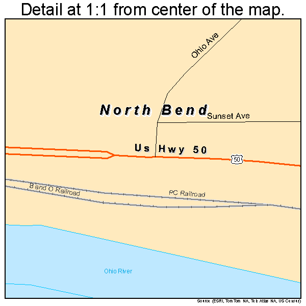 North Bend, Ohio road map detail