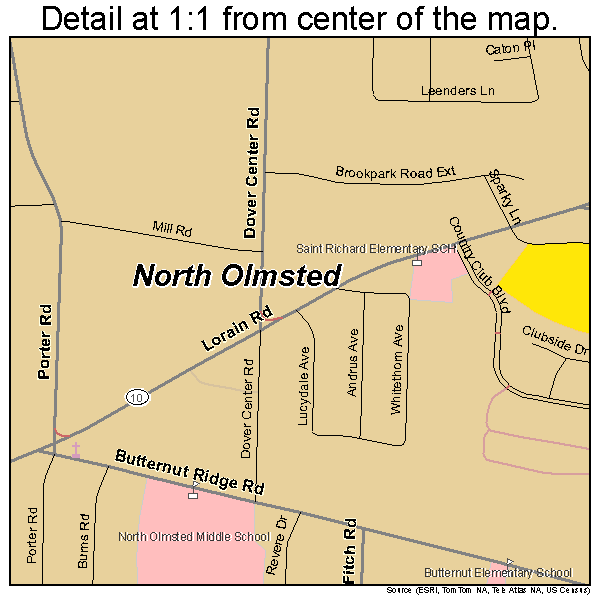 North Olmsted, Ohio road map detail