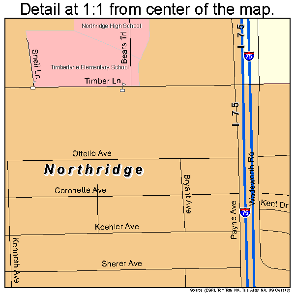 Northridge, Ohio road map detail