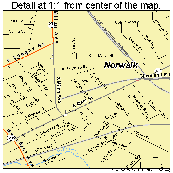 Norwalk, Ohio road map detail