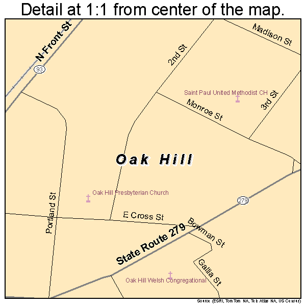 Oak Hill, Ohio road map detail