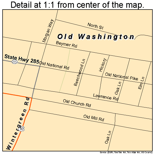 Old Washington, Ohio road map detail