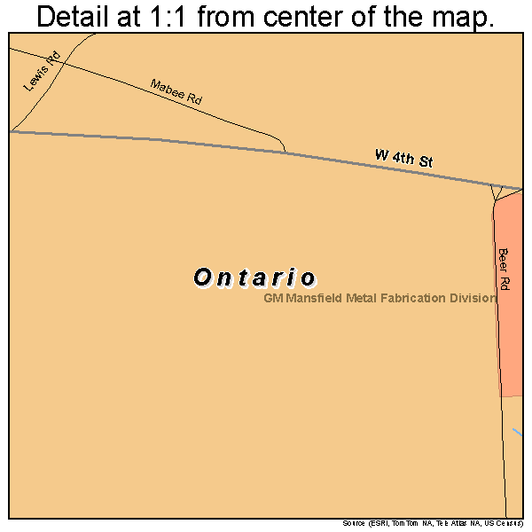 Ontario, Ohio road map detail