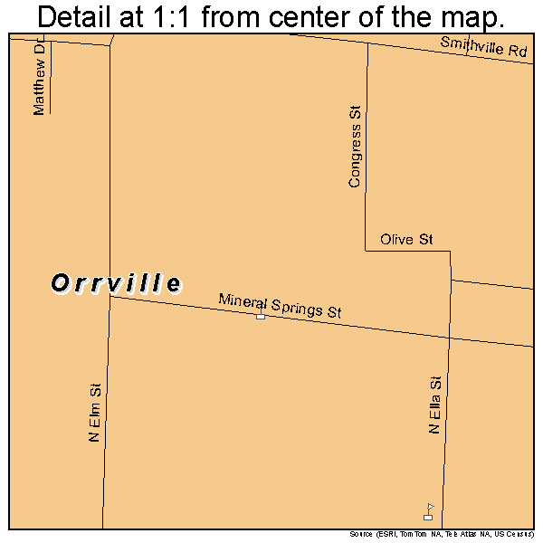 Orrville, Ohio road map detail