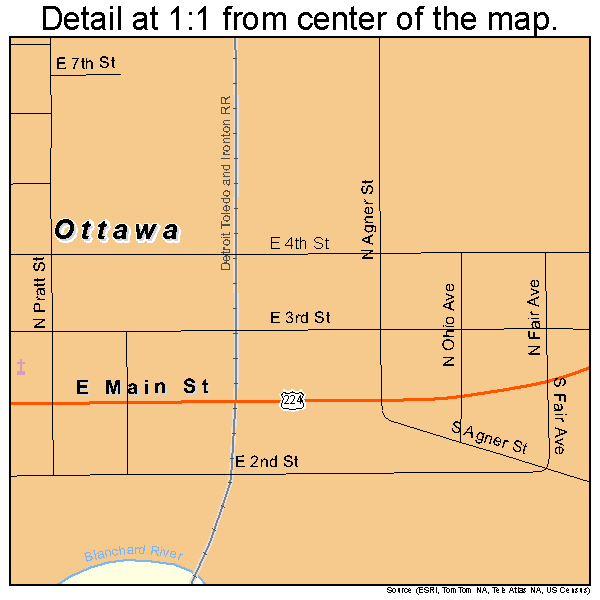 Ottawa, Ohio road map detail