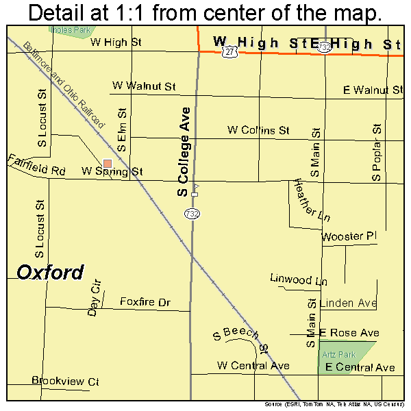 Oxford, Ohio road map detail