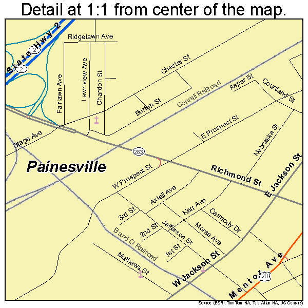 Painesville, Ohio road map detail