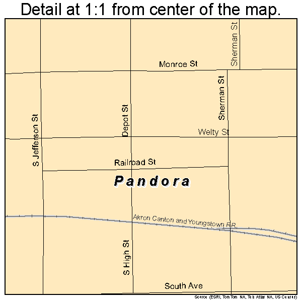 Pandora, Ohio road map detail