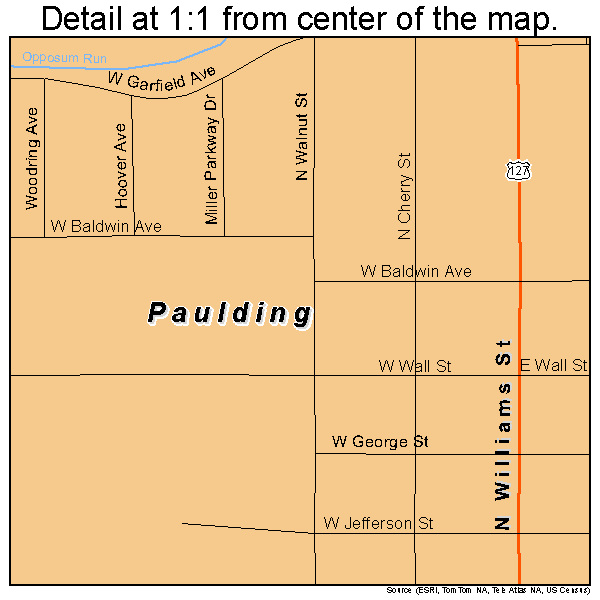 Paulding, Ohio road map detail