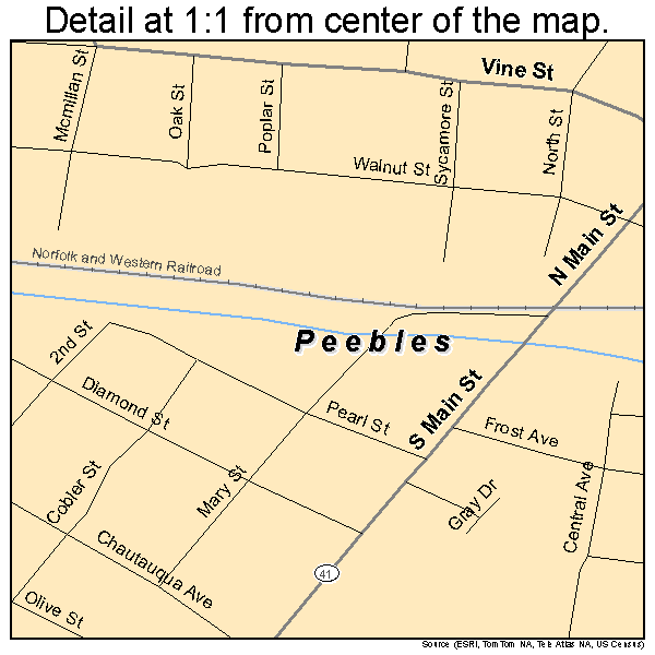 Peebles, Ohio road map detail